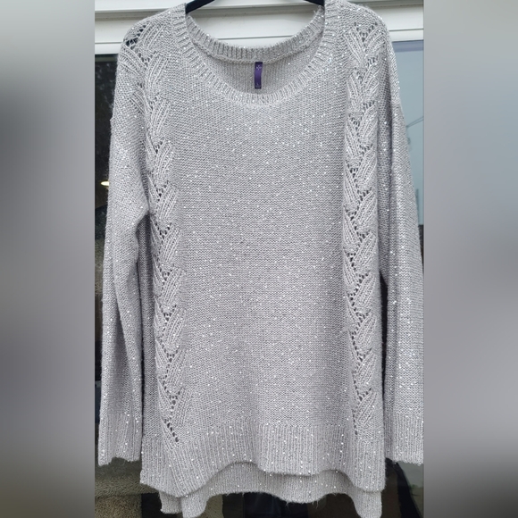 NYDJ Sparkly Cozy Knit Silver Gray Elegant Sweater - Size L - Picture 6 of 15